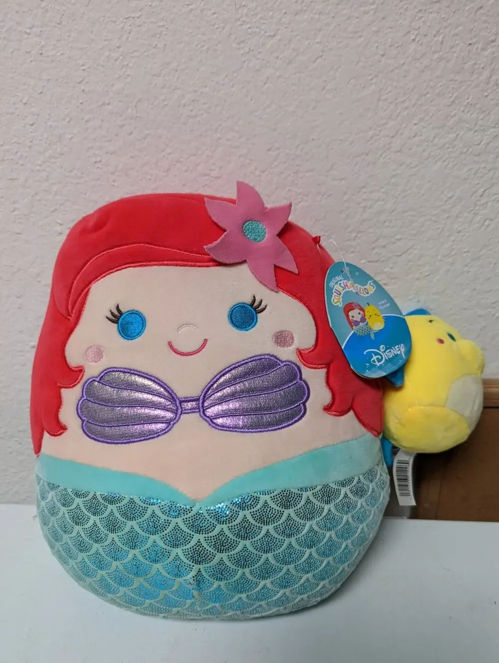 Disney Squishmallow Little Mermaid Ariel & Flounder 10” & 4” plush Pair NWT